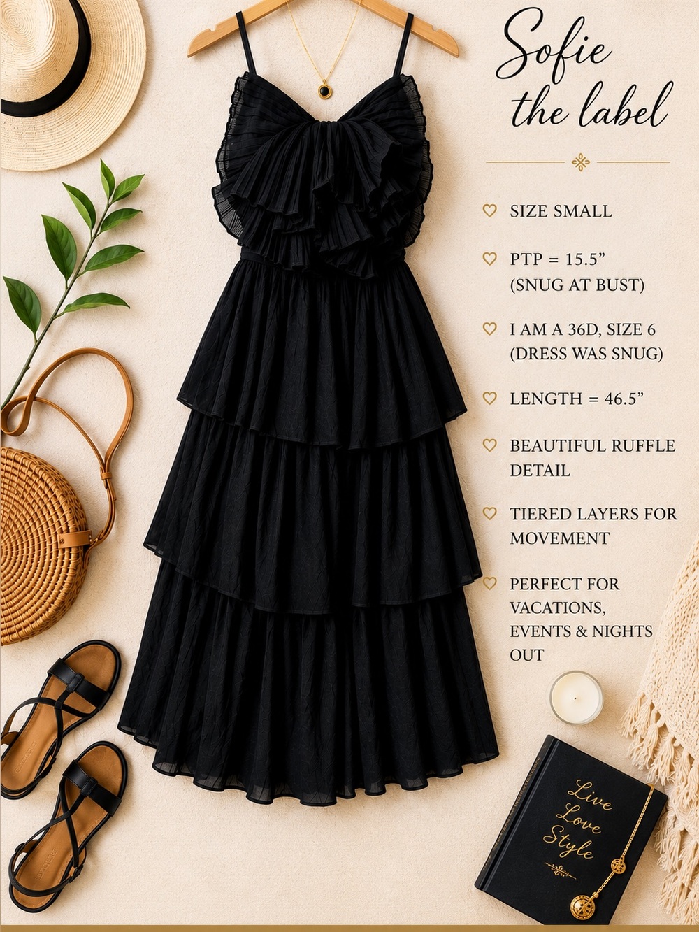 Sofie the Label Black Tiered Ruffle Maxi Dress NWT | Size Small